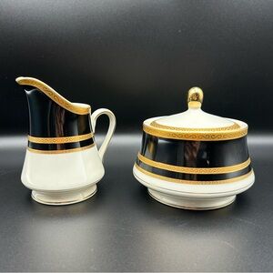 VTG Mikasa Grande Ivory Ambassador Black Creamer & Covered Sugar Bowl Japan